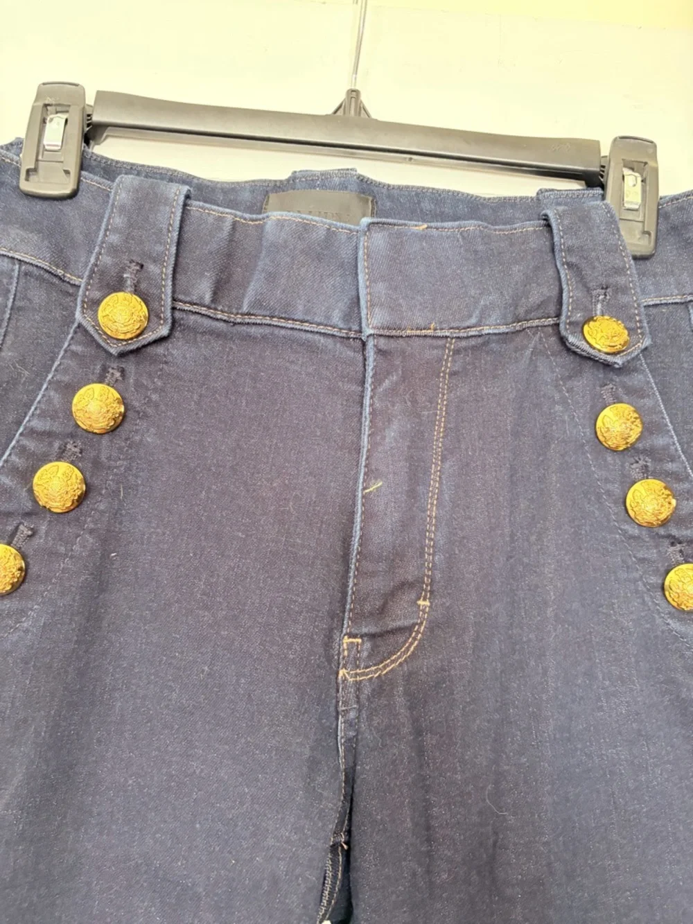 White House Black Market Navy Wide-Leg Jeans with Gold Buttons - Picture 2 of 5